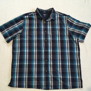 KINGSIZE Mens 3XL Tall Blue Plaid Short Sleeve Button Up Shirt
